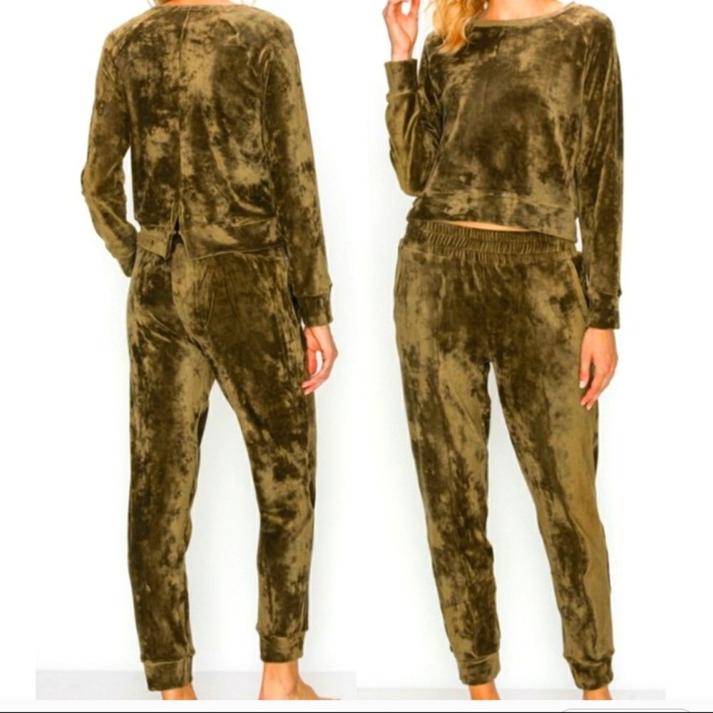 Olive Velour Activewear Set
